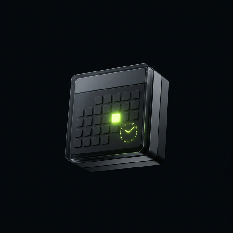 Glowing lime calendar grid in a dark space, representing AI appointment booking automation